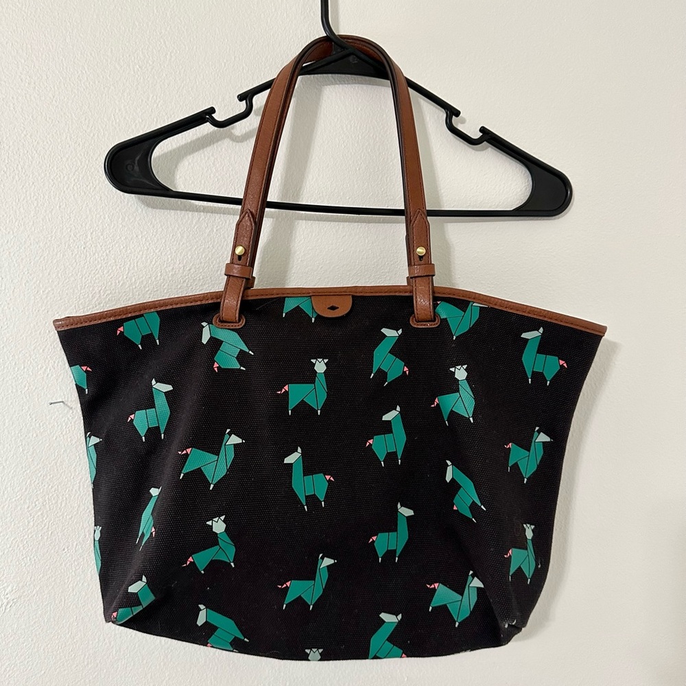 Fossil Origami Llama Print Canvas Shoulder Bag/ T… - image 1